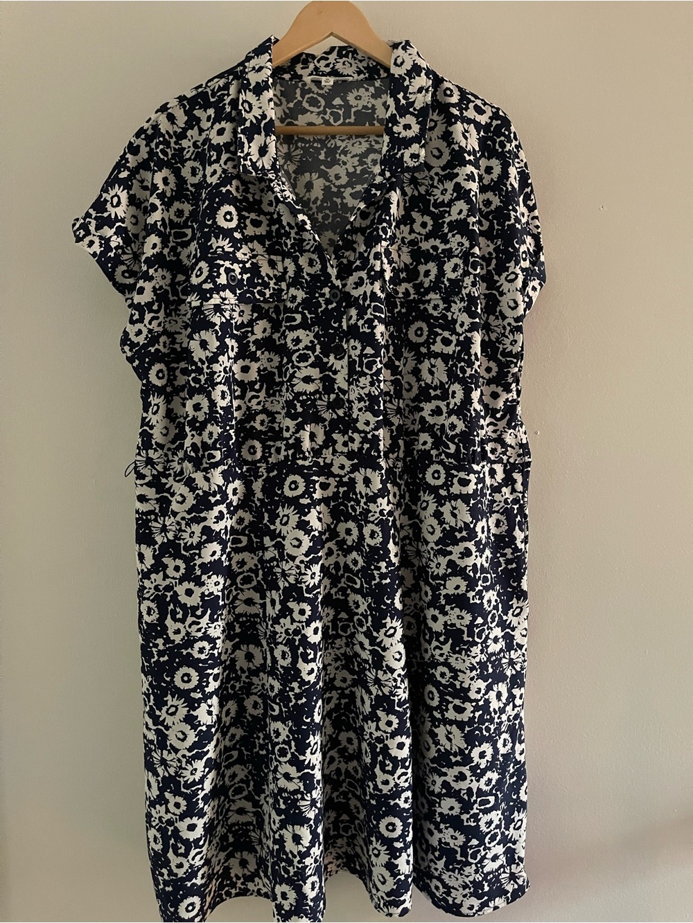 Lucky Brand Floral Utility Shirt Dress Plus Size 3X Stretch Navy White Pocket